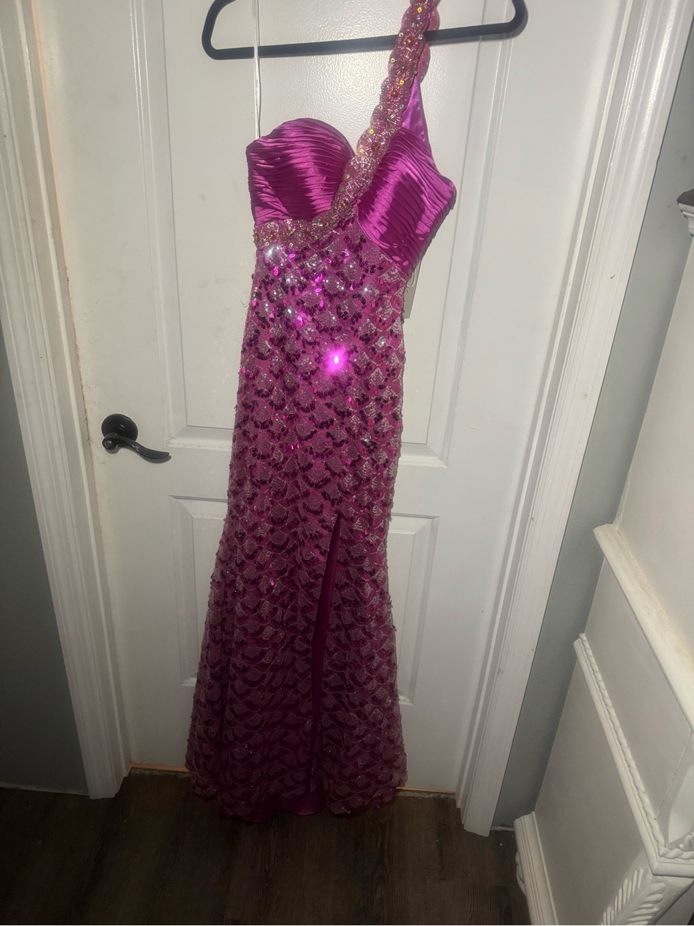 Rivini One-Shoulder Fuchsia Sequin Gown